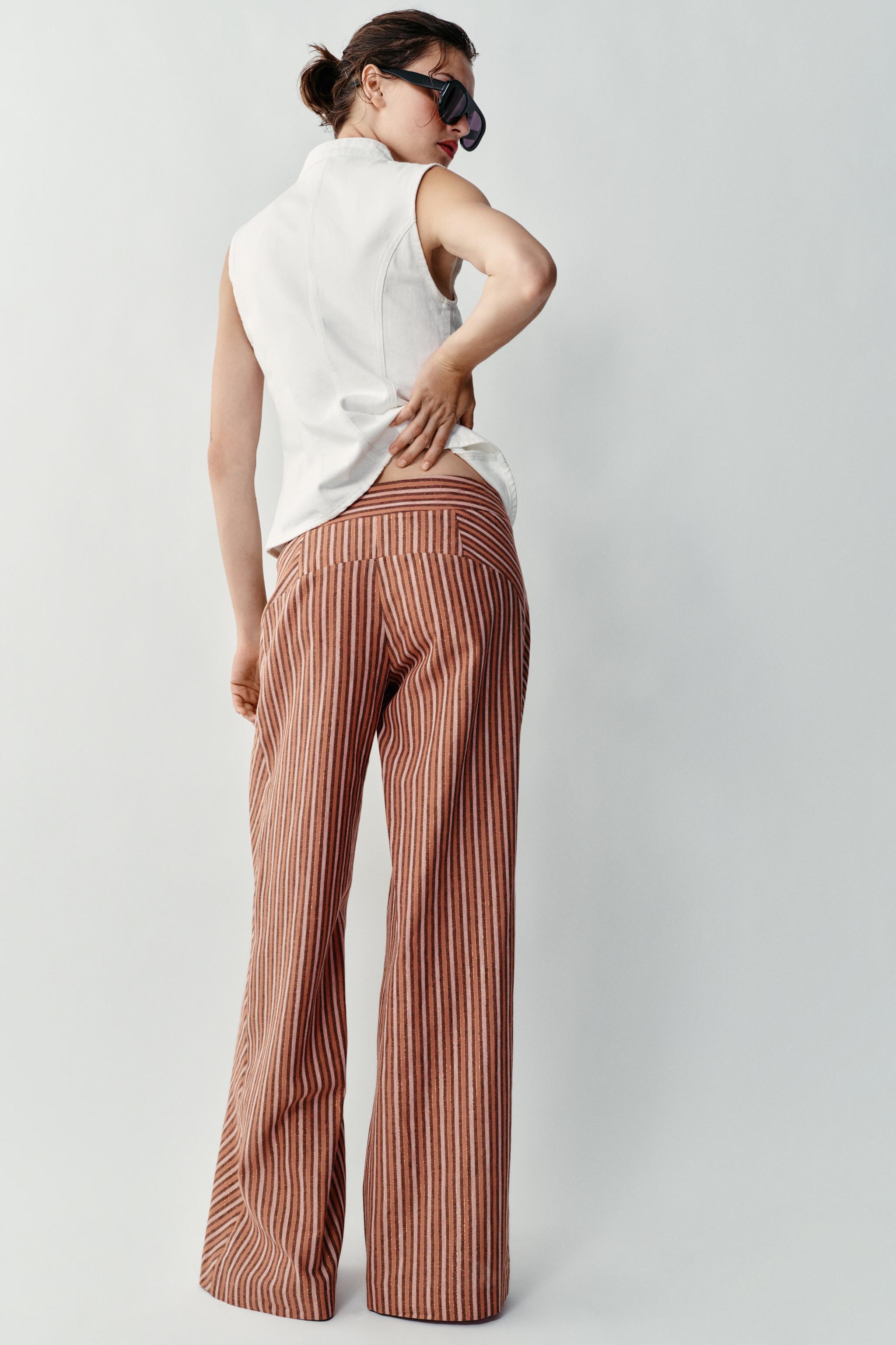 METALLIC THREAD STRIPED WIDE LEG PANTS